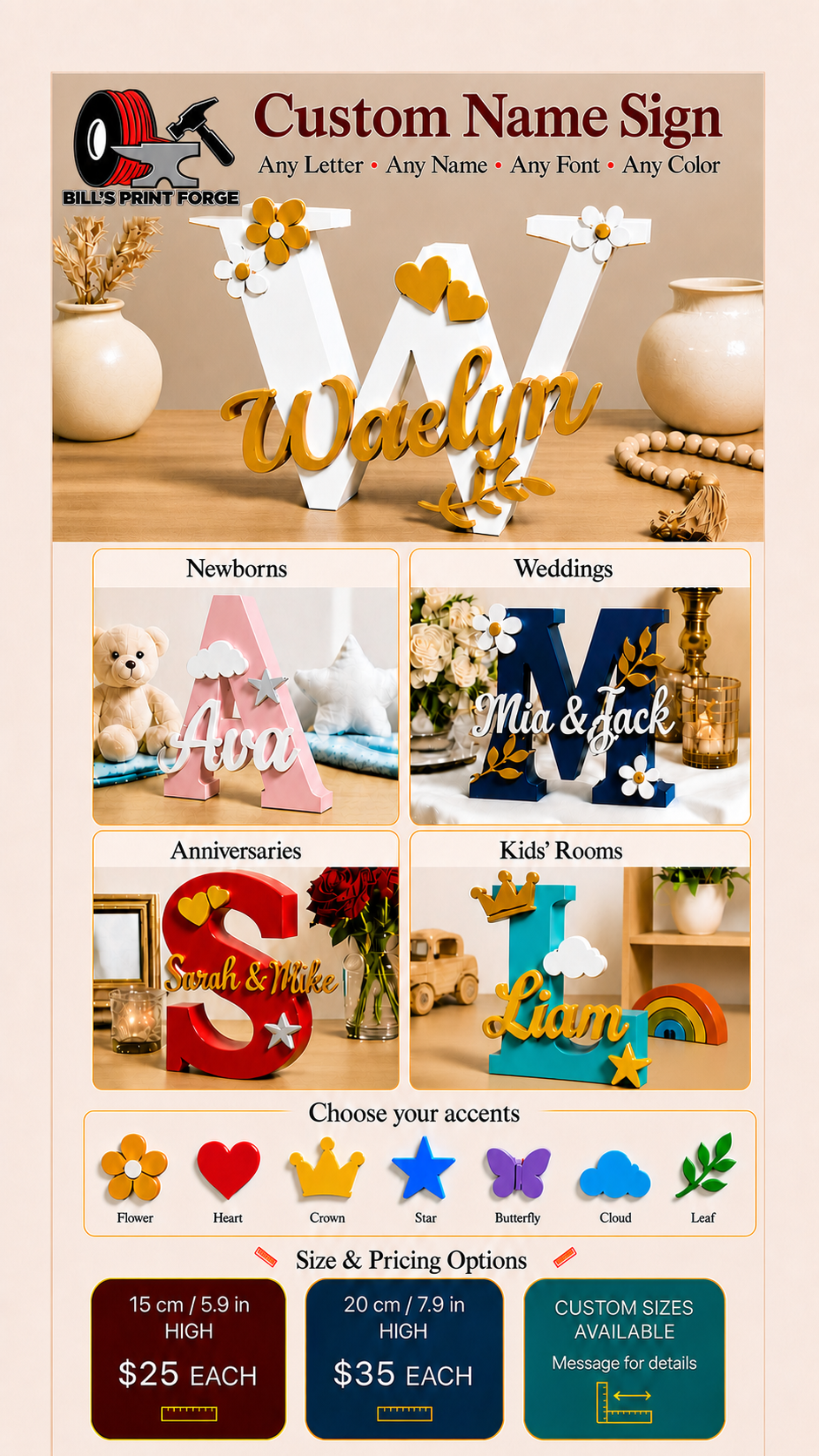 Custom name signs for newborns, weddings, anniversaries, and children’s rooms