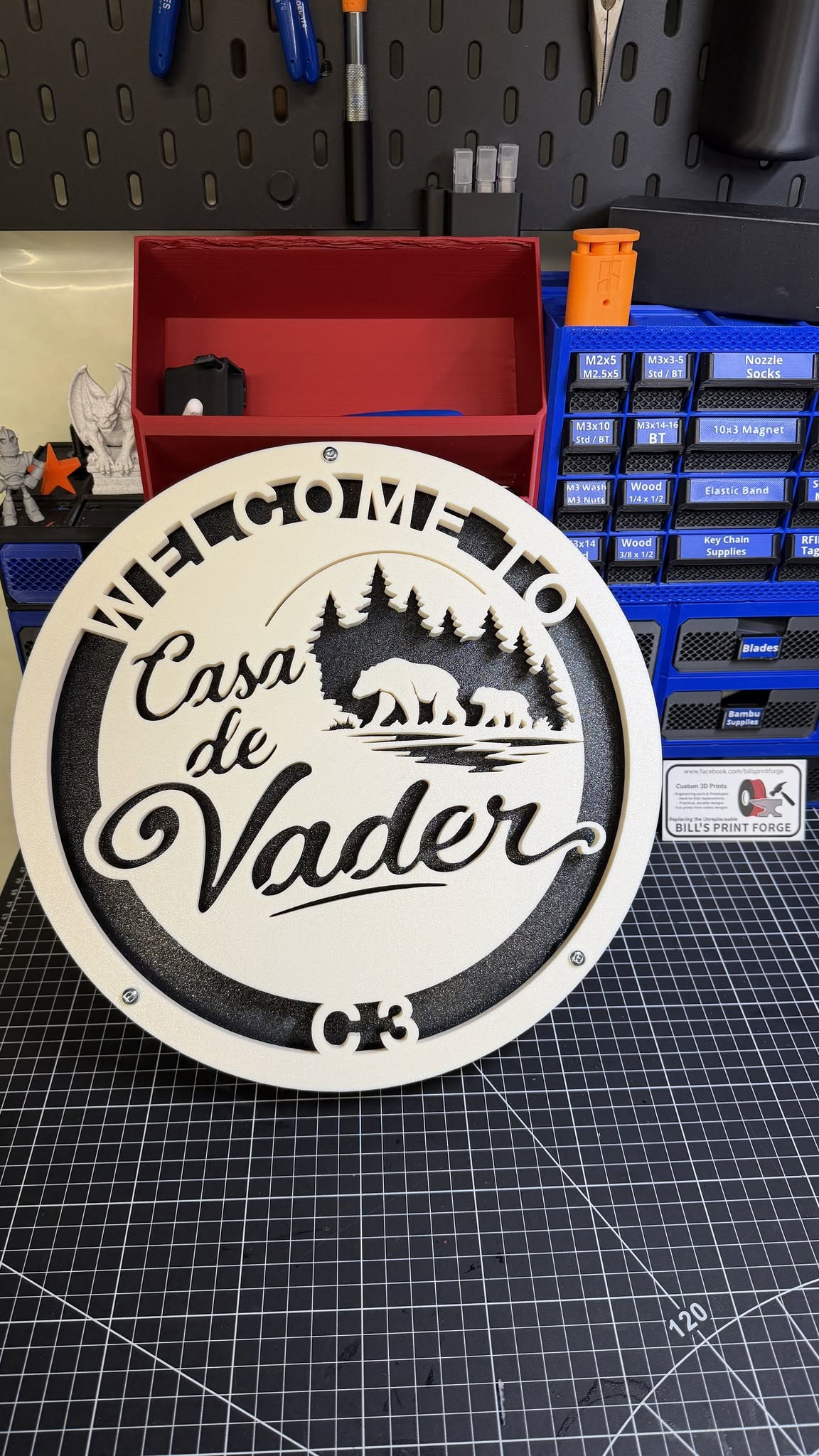 Casa de Vader custom premium sign with raised lettering, bears and trees