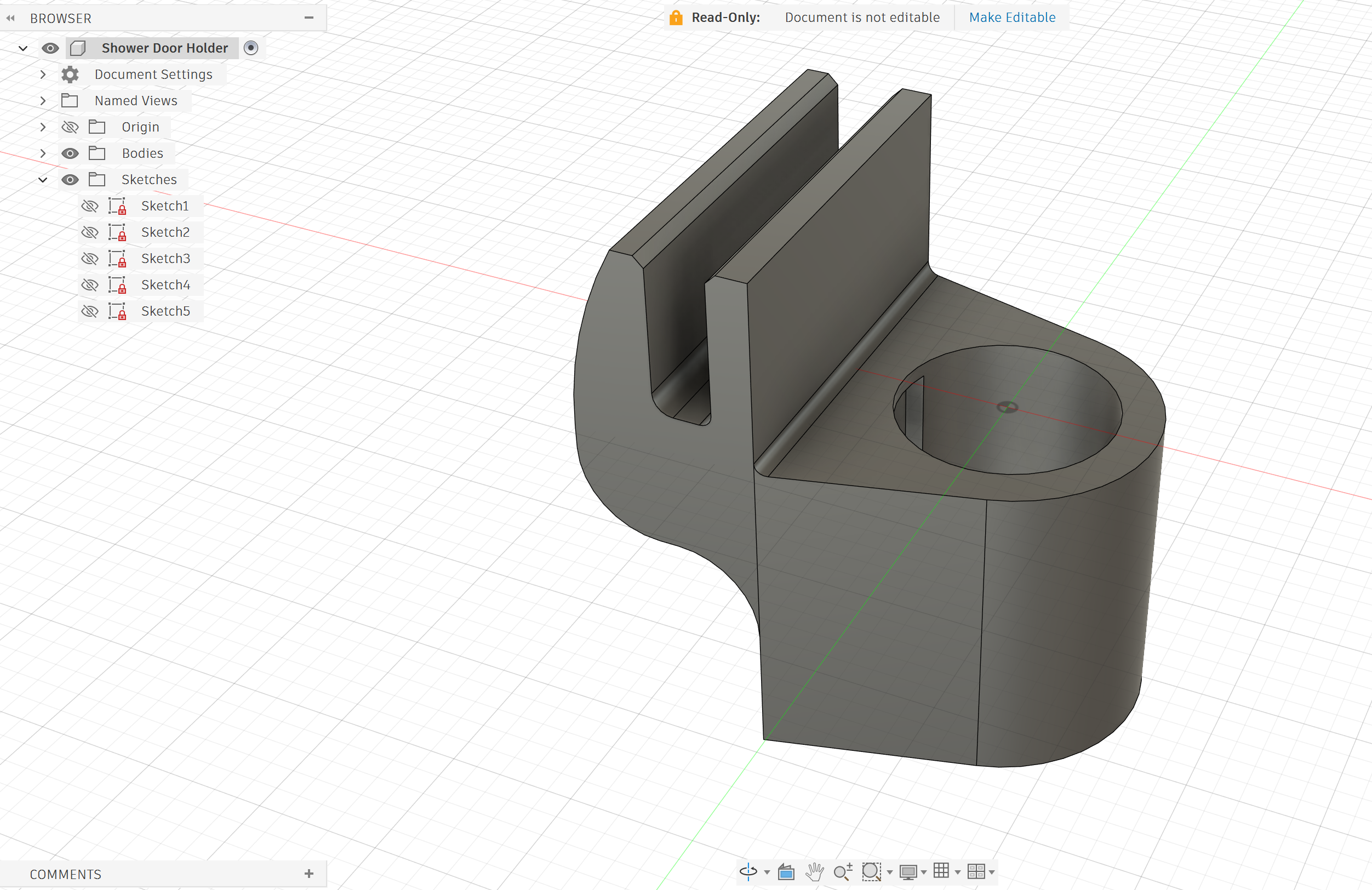 Shower door bracket model in Autodesk Fusion